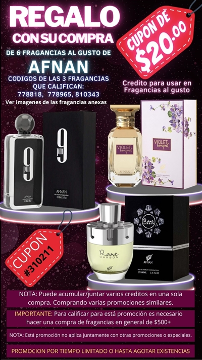 310211 CUPON DE REGALO PARA PERFUMES