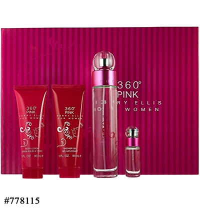 778115 PERRY ELLIS 360 PINK 4PC GIFT SET 3.4 Oz